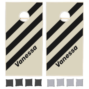 Retro Alabaster Three Stripes with Name Cornhole Set