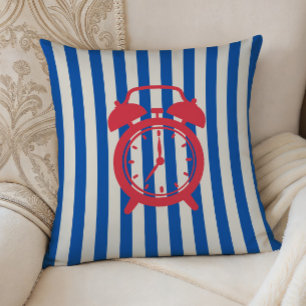 Retro Alarm Clock on Blue Stripes, Accent Pillow,  Throw Pillow