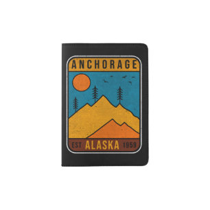 Retro Alaska Anchorage Mountain Souvenir 80s Passport Holder