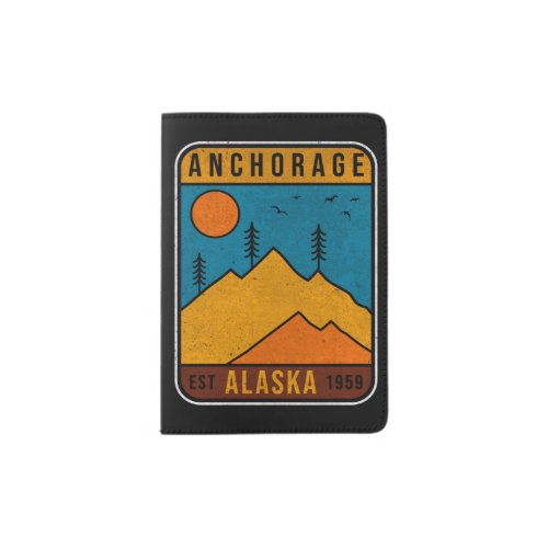 Retro Alaska Anchorage Mountain Souvenir 80s Passport Holder