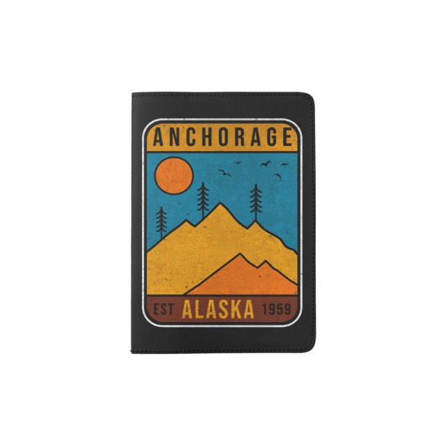 Retro Alaska Anchorage Mountain Souvenir 80s Passport Holder (Front)