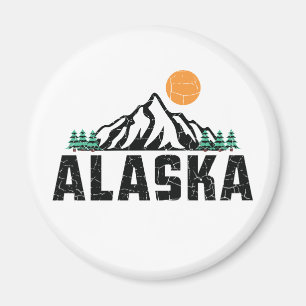 Retro Alaska Mountain Sunset Magnet