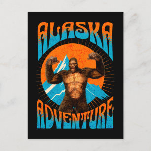 Retro Alaska Sasquatch Mountain Adventure Holiday Postcard