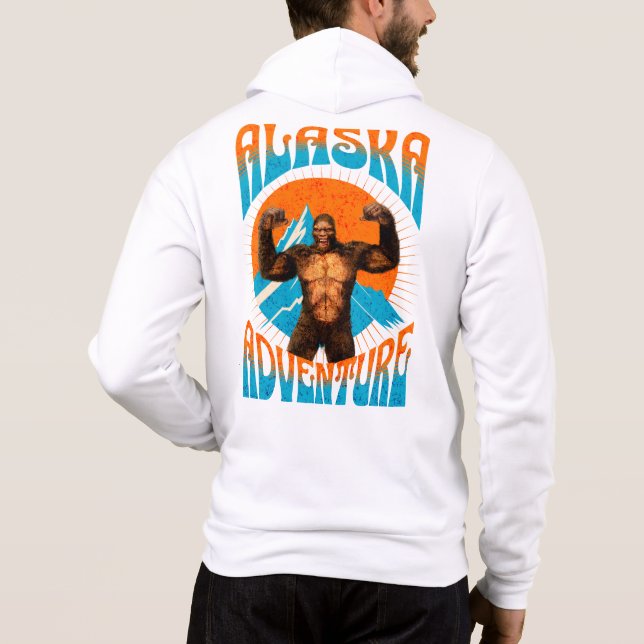 Retro Alaska Sasquatch Mountain Adventure Hoodie (Back)