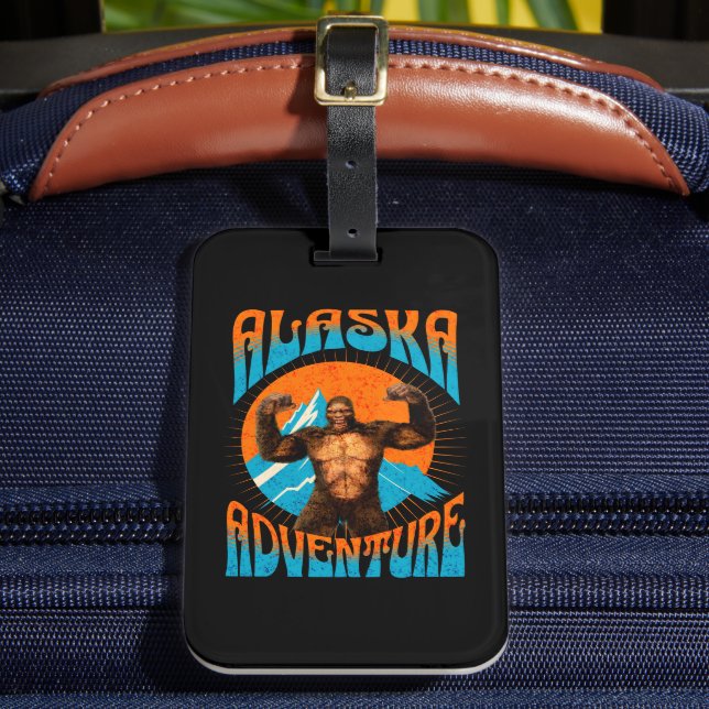 Retro Alaska Sasquatch Mountain Adventure Luggage Tag (Front Insitu 2)