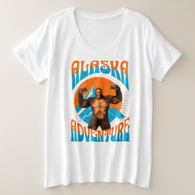Retro Alaska Sasquatch Mountain Adventure Plus Size T-Shirt (Design Front)