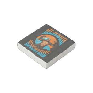 Retro Alaska Sasquatch Mountain Adventure Stone Magnet
