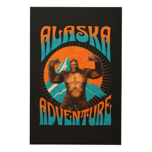 Retro Alaska Sasquatch Mountain Adventure Wood Wall Art