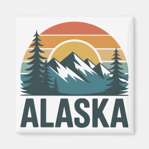 Retro Alaska Sunset Adventure Magnet