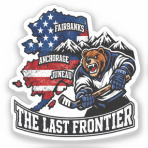 Retro Alaska The Last Frontier Ice Hockey Bear Map Sticker