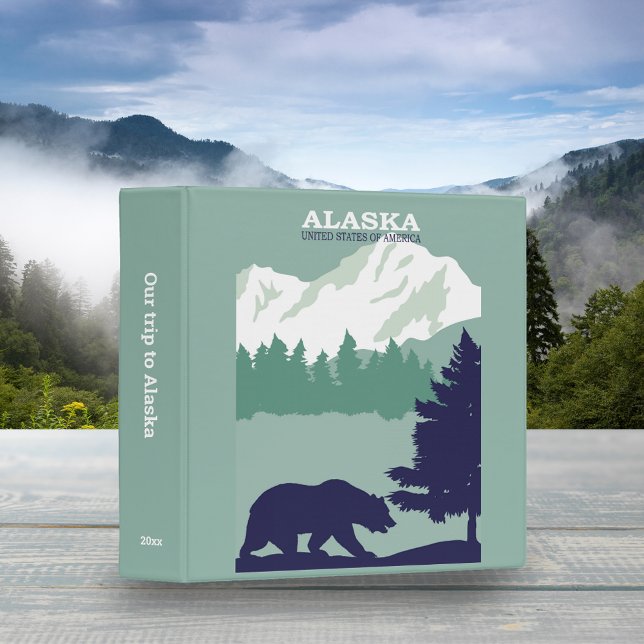 Retro Alaskan Grizzly Bear Travel Poster Scrapbook 3 Ring Binder (Creator Uploaded)