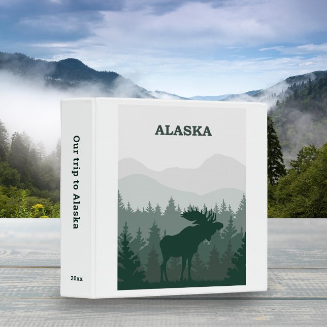 Retro Alaskan Moose Travel Poster Scrapbook Green 3 Ring Binder (Creator Uploaded)