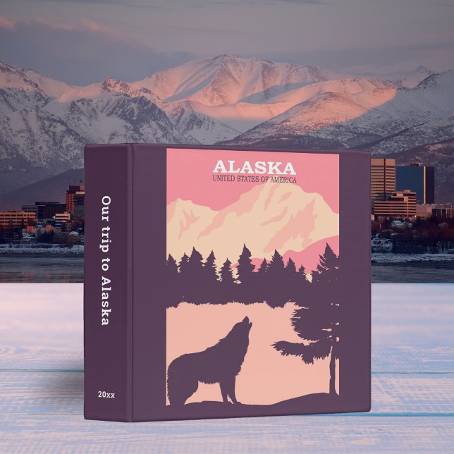 Retro Alaskan Wolf Travel Poster Scrapbook 3 Ring Binder (Creator Uploaded)