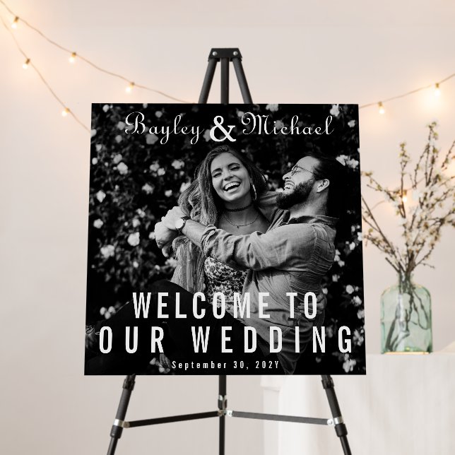 Retro Album Cover Photo Wedding Welcome Sign (In Situ (Stand))