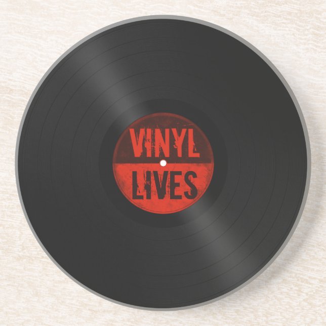 Retro Album Vinyl Lives Drink Coaster (Front)