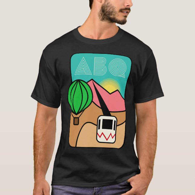 Retro Albuquerque Sunrise Sandia Mountains Tram T-Shirt (Front)