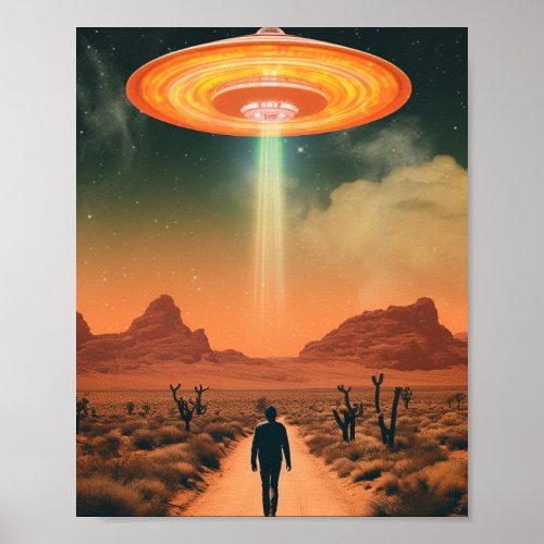 Retro Alien Abduction From the Desert Poster