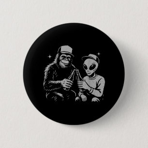 Retro Alien Bigfoot Cheers Funny Paranormal Drinki Button