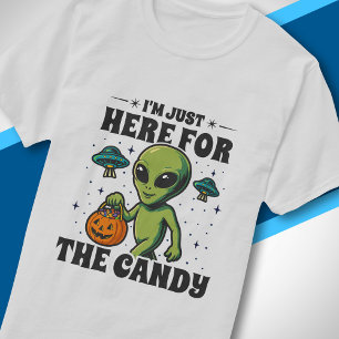 Retro Alien I'm Just Here for the Candy Halloween T-Shirt