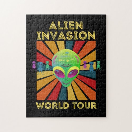 Retro Alien Invasion World Tour Art Jigsaw Puzzle