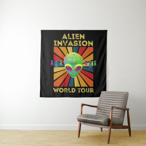 Retro Alien Invasion World Tour Art  Tapestry