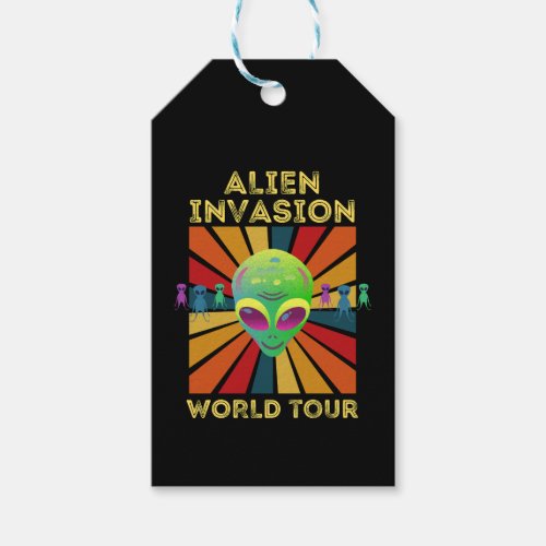 Retro Alien Invasion World Tour Black Gift Tags