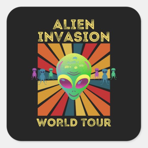Retro Alien Invasion World Tour  Square Sticker
