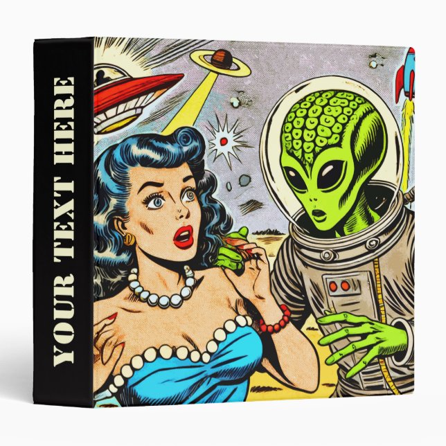 Retro Alien Science Fiction Comics 3 Ring Binder (Front/Spine)
