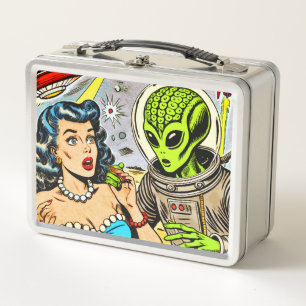 Retro Alien Science Fiction Comics Metal Lunch Box