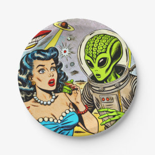 Retro Alien Science Fiction Comics Paper Plates