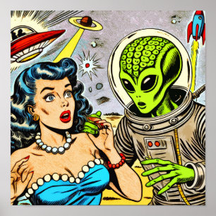 Retro Alien Science Fiction Comics Poster