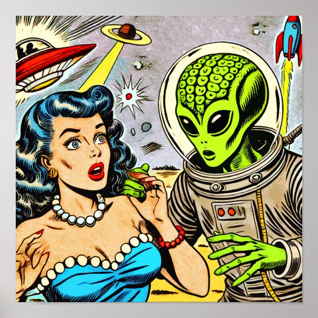 Retro Alien Science Fiction Comics Poster (Front)