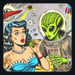 Retro Alien Science Fiction Comics Square Sticker<br><div class="desc">Retro Alien Science Fiction Comics</div>