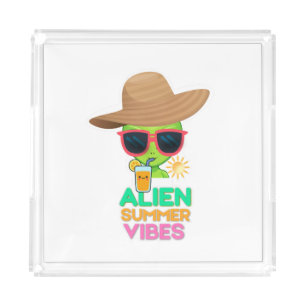 Retro Alien Summer Beach Vibes Acrylic Tray