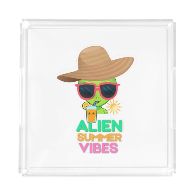 Retro Alien Summer Beach Vibes Acrylic Tray (Front)
