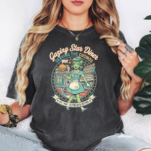 Retro Alien Waitress Gazing Star Diner T-Shirt