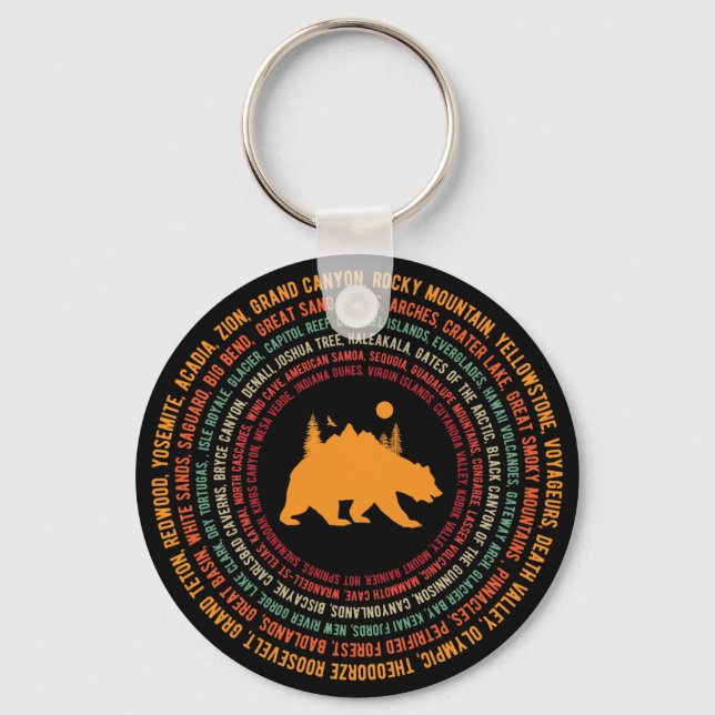 Retro All 63 US National Parks Keychain (Front)