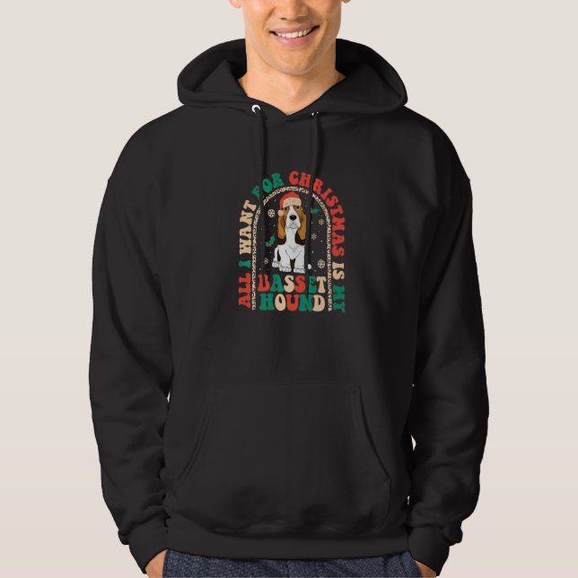 Retro All i want for Christmas is my Basset Hound  Hoodie (Front)