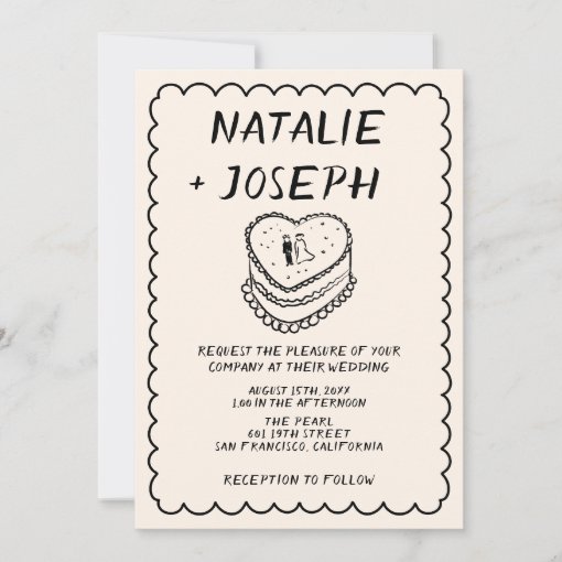 Retro All In One Hand Drawn Cake Frame Wedding Invitation | Zazzle
