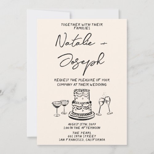 Retro All In One Hand Drawn Written Quirky Wedding Invitation