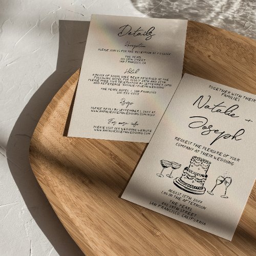 Retro All In One Hand Drawn Written Quirky Wedding Invitation