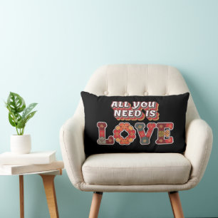Retro "All You Need Is Love" Lumbar Pillow
