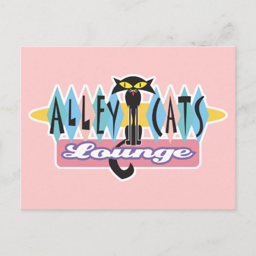 retro alley cats lounge sign postcard
