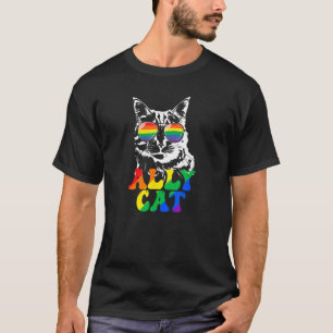 Retro Ally Cat Rainbow Sunglasses LGBT Lesbian Gay T-Shirt