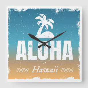 Retro Aloha Hawaii Square Wall Clock