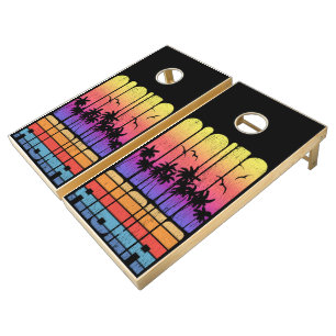 Retro Aloha Palm Trees Tropical Family Cornhole Set