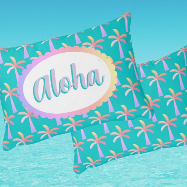 Retro Aloha Personalized Pastel Palms Accent Pillow (Personalize it!)