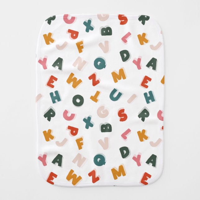 retro alphabet soup baby burp cloth (Front)