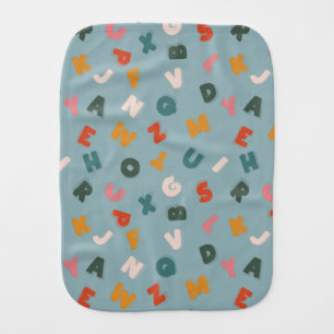 retro alphabet soup baby burp cloth