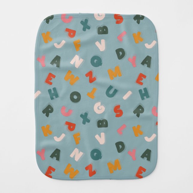 retro alphabet soup baby burp cloth (Front)
